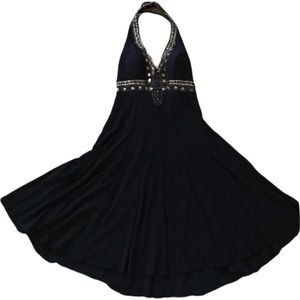 Stunning Vintage Sue Wong Black Halter Dress With Rhinestone Detail